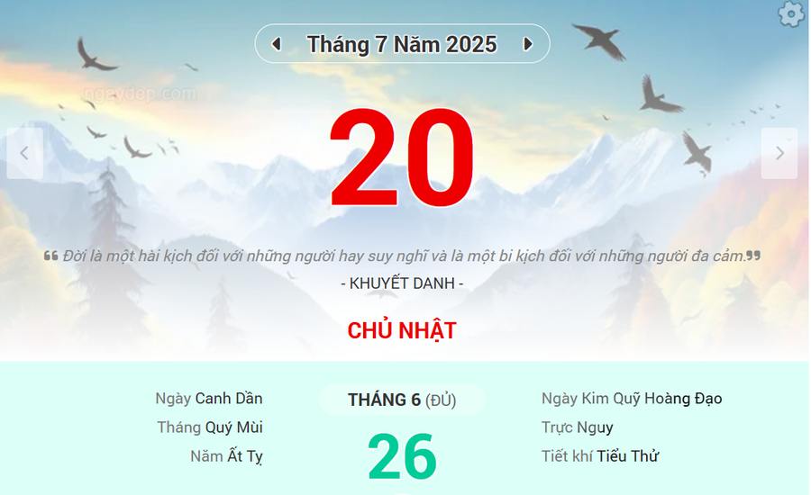 Lịch âm 20/7 - Xem lịch âm ngày 20/7