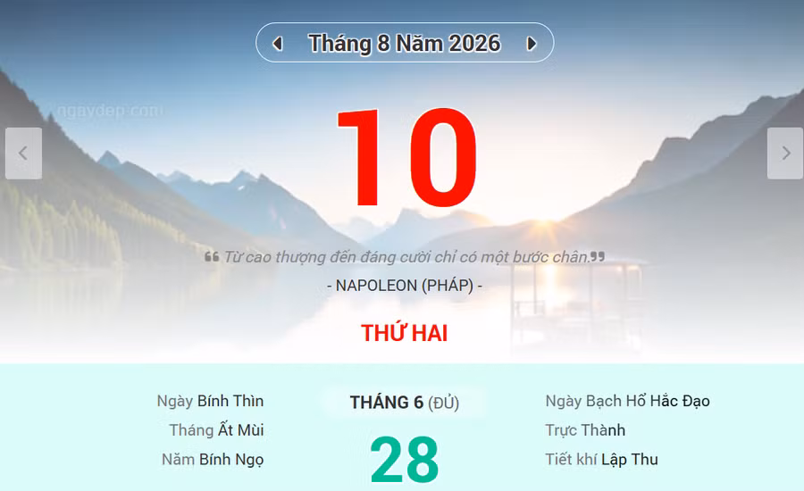 Lịch âm 10/8 - Xem lịch âm ngày 10/8