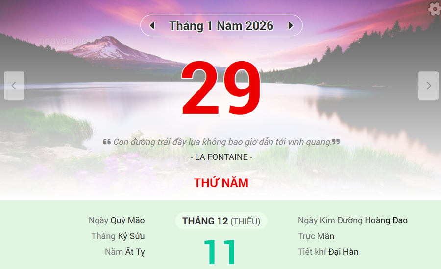 Lịch âm 29/1 - Xem lịch âm ngày 29/1/2026