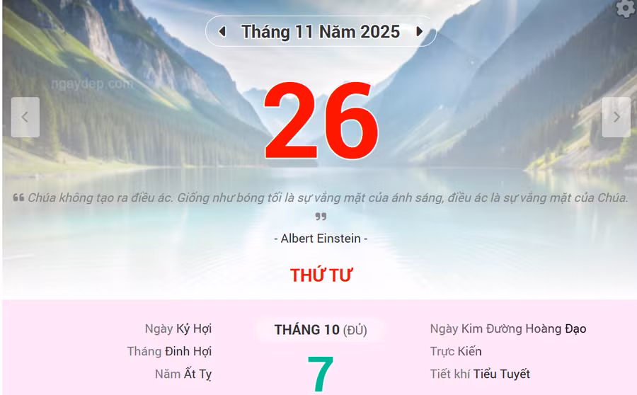 Lịch âm 26/11 - Xem lịch âm ngày 26/11