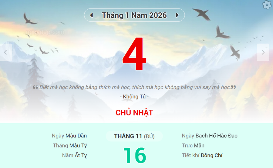 Lịch âm 4/1 - Xem lịch âm ngày 4/1/2026