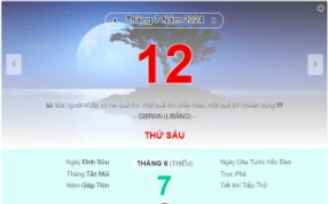 Lịch âm hôm nay - Xem lịch âm ngày 12/7