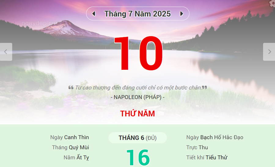 Lịch âm 10/7 - Xem lịch âm ngày 10/7
