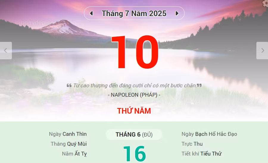 Lịch âm 10/7 - Xem lịch âm ngày 10/7