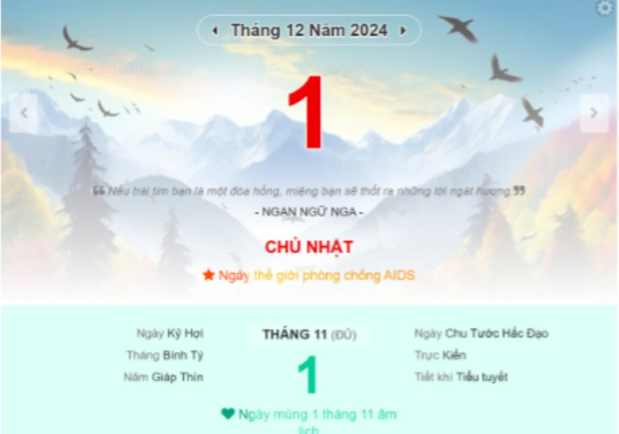 Lịch âm 1/12 - Xem lịch âm ngày 1/12