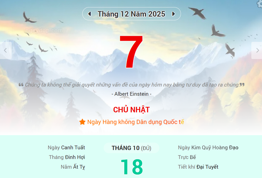 Lịch âm 7/12 - Xem lịch âm ngày 7/12