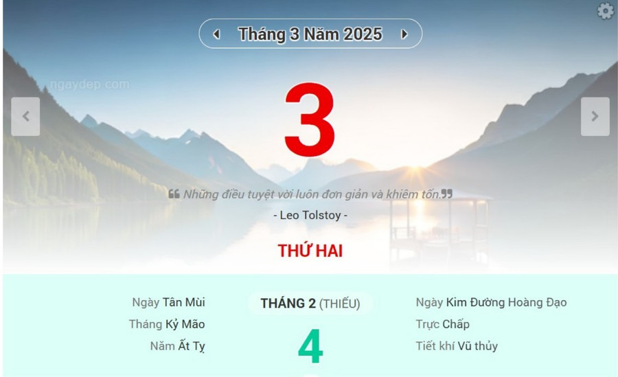 Lịch âm 3/3 - Xem lịch âm ngày 3/3