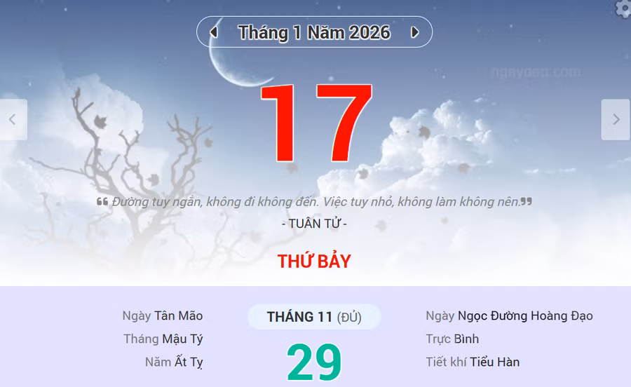Lịch âm 17/1 - Xem lịch âm ngày 17/1/2026