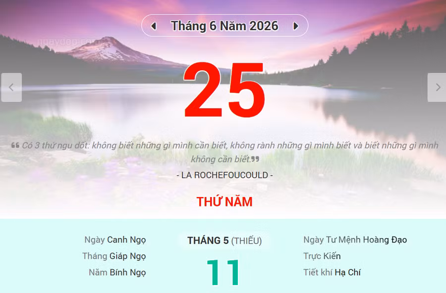 Lịch âm 25/6 - Xem lịch âm ngày 25/6