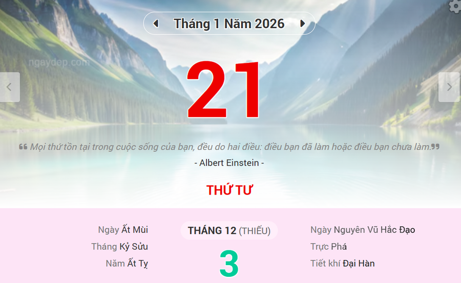 Lịch âm 21/1 - Xem lịch âm ngày 21/1/2026