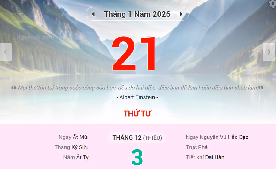 Lịch âm 21/1 - Xem lịch âm ngày 21/1/2026