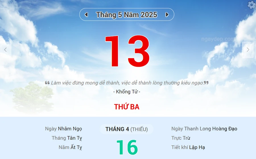 Lịch âm 13/5 - Xem lịch âm ngày 13/5