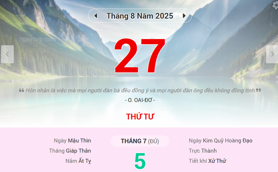 Lịch âm 27/8 - Xem lịch âm ngày 27/8