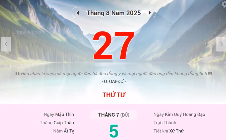 Lịch âm 27/8 - Xem lịch âm ngày 27/8
