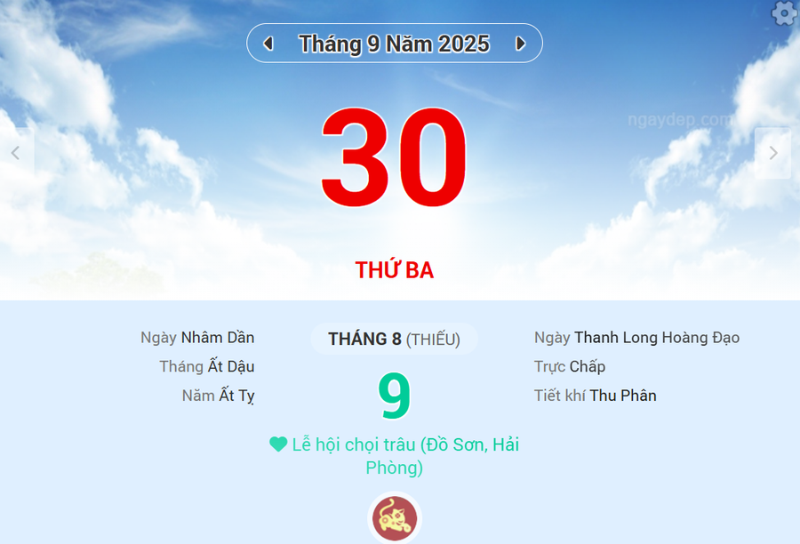 Lịch âm 30/9 - Xem lịch âm ngày 30/9