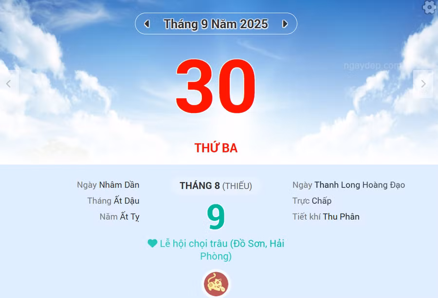 Lịch âm 30/9 - Xem lịch âm ngày 30/9