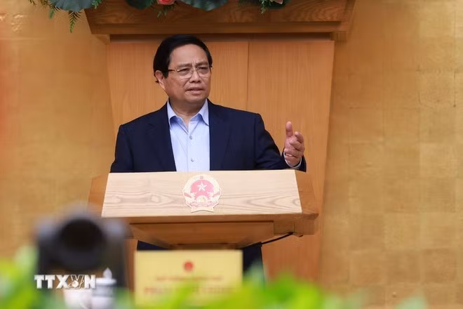 Thủ tướng Phạm Minh Chính chủ trì Phiên họp Chính phủ thường kỳ tháng 8 năm 2025. (Ảnh: Dương Giang/TTXVN).