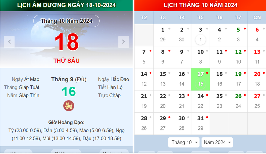 Lịch âm 18/10 - Xem lịch âm ngày 18/10