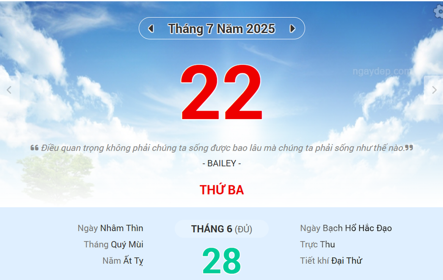 Lịch âm 22/7 - Xem lịch âm ngày 22/7