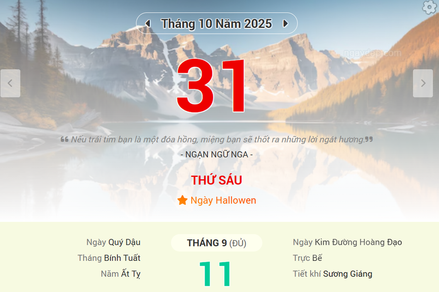 Lịch âm 31/10 - Xem lịch âm ngày 31/10
