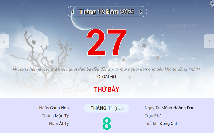 Lịch âm 27/12 - Xem lịch âm ngày 27/12