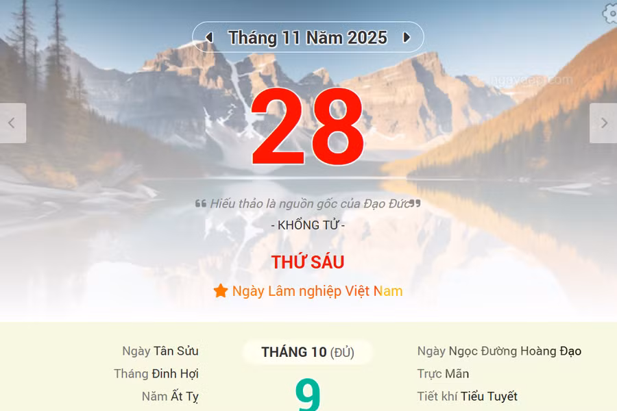 Lịch âm 28/11 - Xem lịch âm ngày 28/11