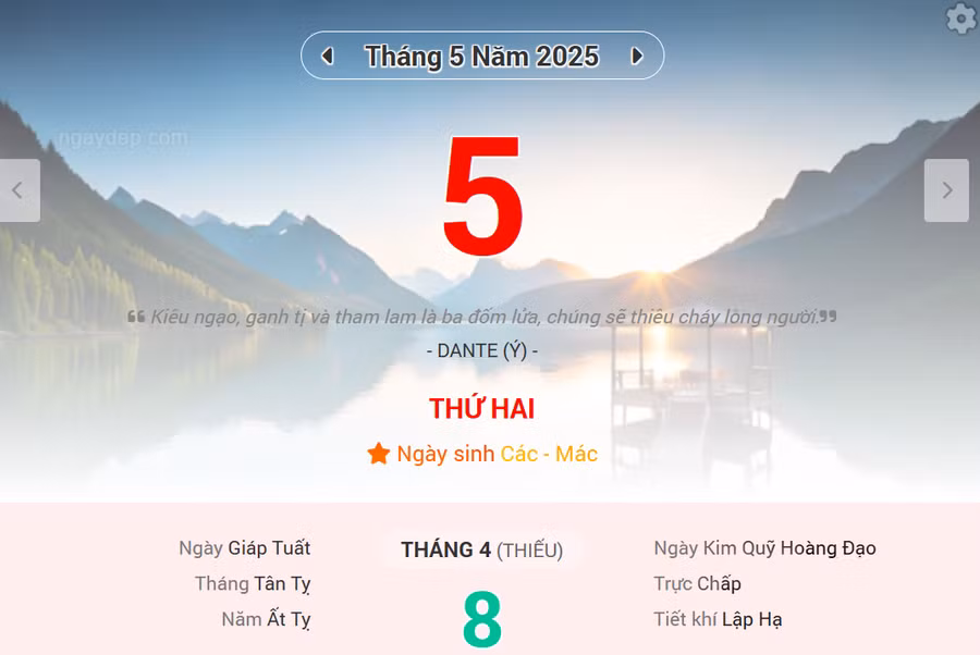 Lịch âm 5/5 - Xem lịch âm ngày 5/5