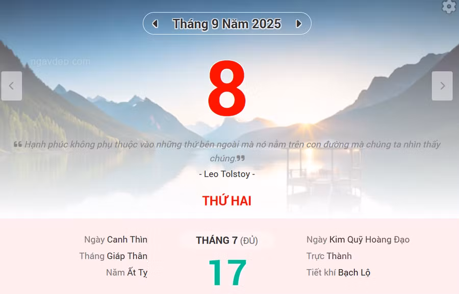 Lịch âm 8/9 - Xem lịch âm ngày 8/9