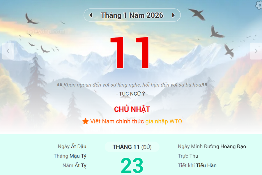 Lịch âm 11/1 - Xem lịch âm ngày 11/1/2026