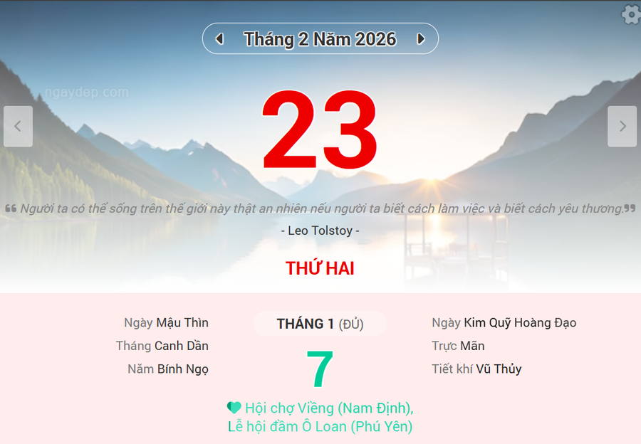 Lịch âm 23/2 - Xem lịch âm ngày 23/2