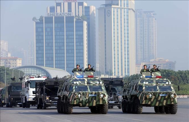 Khối xe đặc chủng của Bộ Công an tham gia diễu hành tại buổi lễ. Ảnh: Phạm Kiên/TTXVN