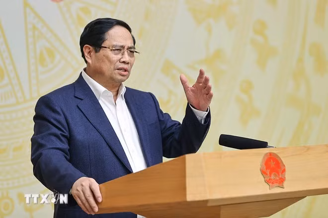 Thủ tướng Phạm Minh Chính chủ trì Phiên họp thứ Nhất của Ban Chỉ đạo quốc gia về Dữ liệu. (Ảnh: Dương Giang/TTXVN)