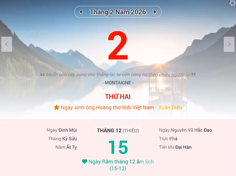 Lịch âm 2/2 - Xem lịch âm ngày 2/2/2026