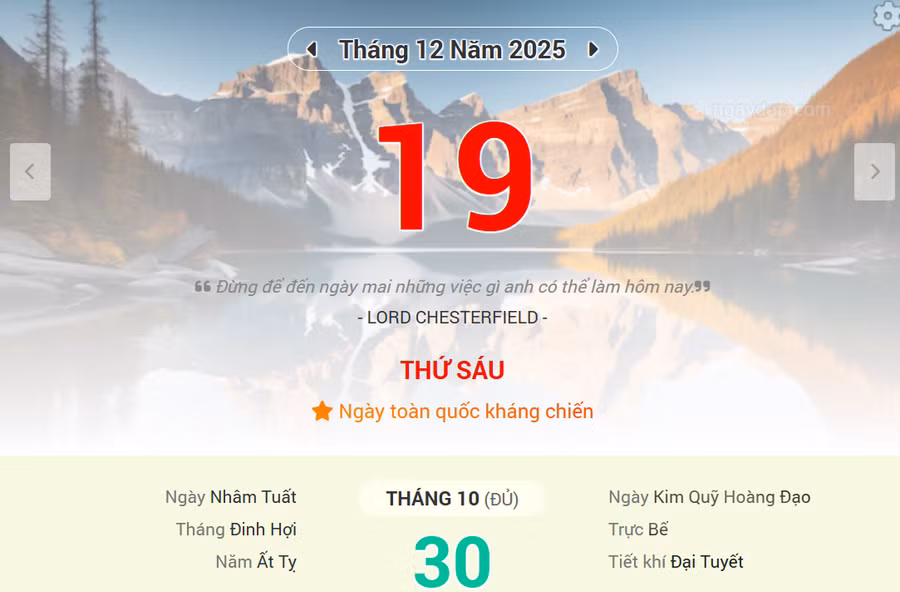 Lịch âm 19/12 - Xem lịch âm ngày 19/12