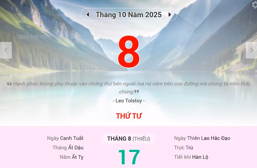 Lịch âm 8/10 - Xem lịch âm ngày 8/10