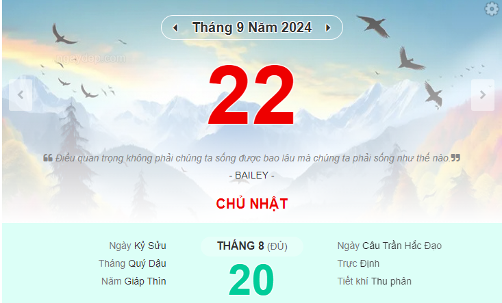 Lịch âm 22/9 - Xem lịch âm ngày 22/9