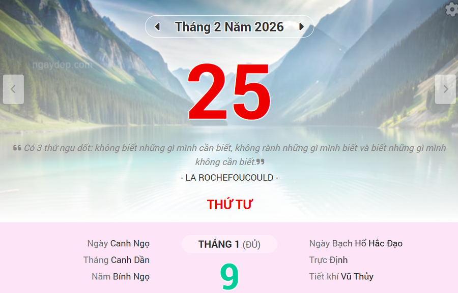 Lịch âm 25/2 - Xem lịch âm ngày 25/2