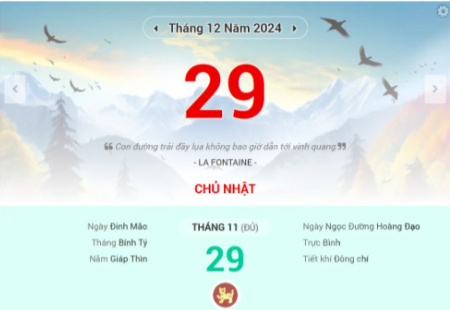 Lịch âm 29/12 - Xem lịch âm ngày 29/12
