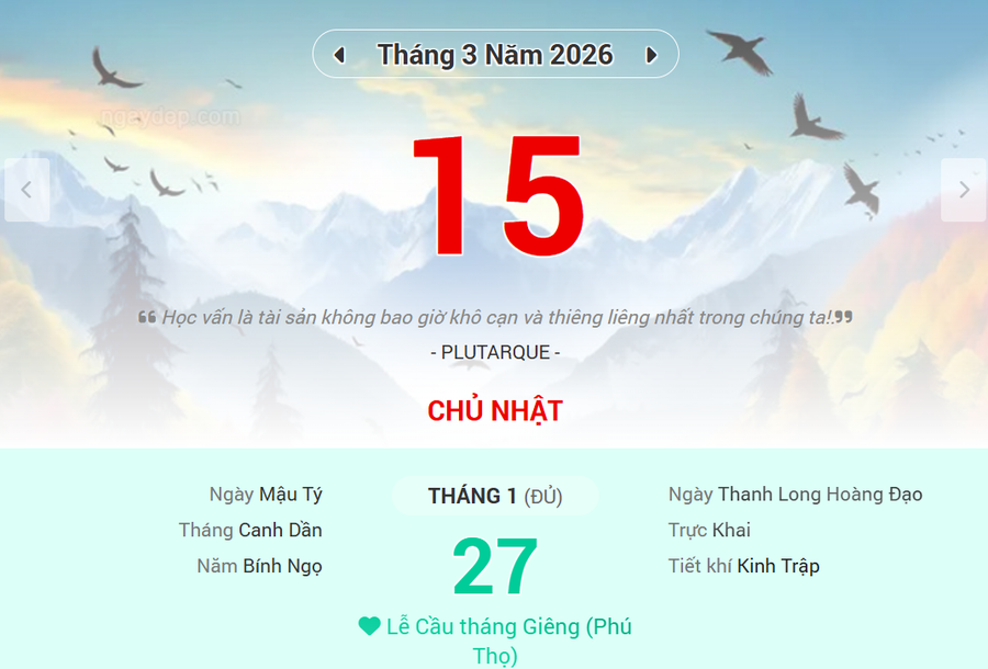 Lịch âm 15/3 - Xem lịch âm ngày 15/3