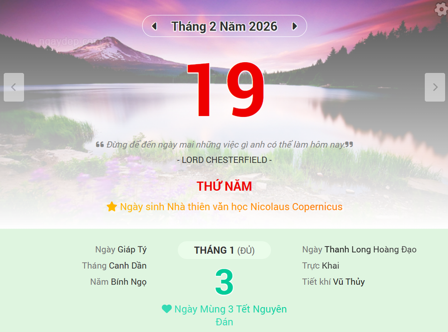 Lịch âm 19/2 - Xem lịch âm ngày 19/2