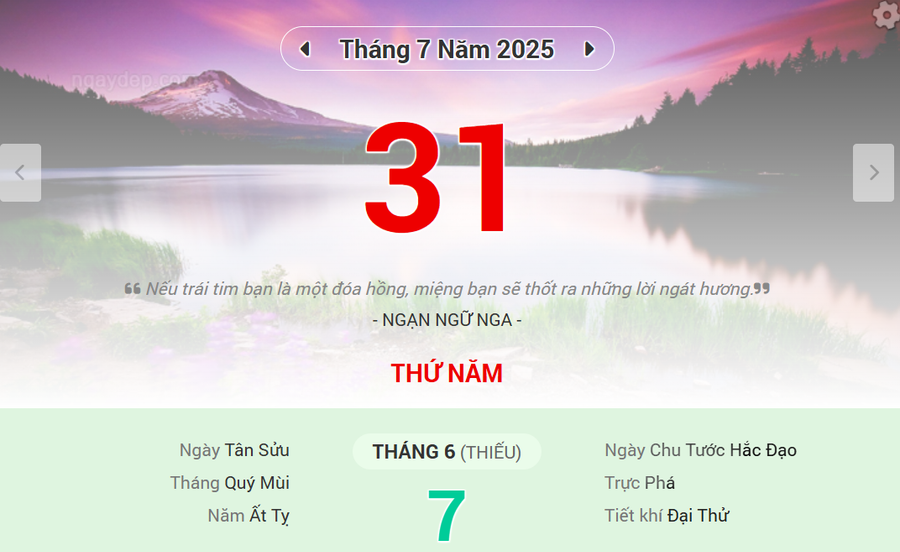 Lịch âm 31/7 - Xem lịch âm ngày 31/7