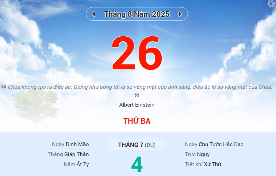 Lịch âm 26/8 - Xem lịch âm ngày 26/8