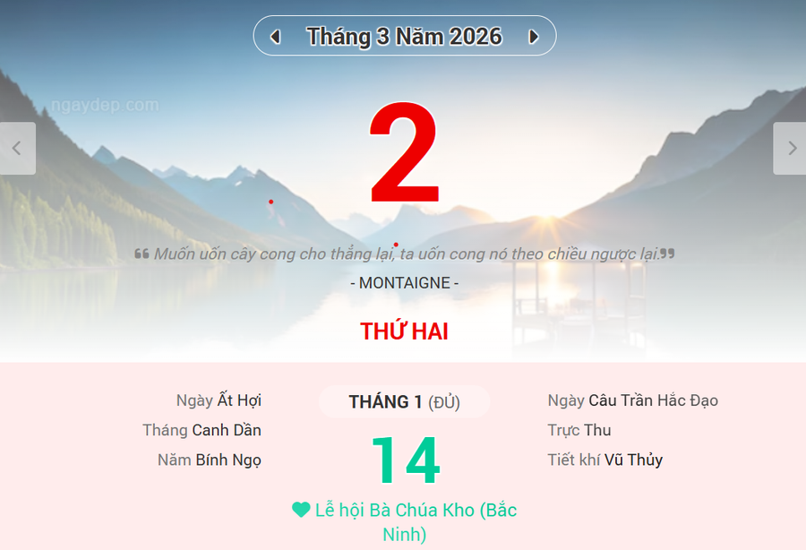 Lịch âm 2/3 - Xem lịch âm ngày 2/3