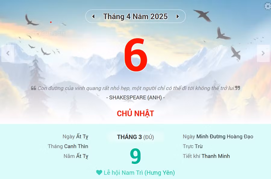 Lịch âm 6/4 - Xem lịch âm ngày 6/4