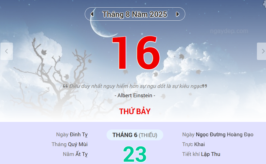 Lịch âm 16/8 - Xem lịch âm ngày 16/8