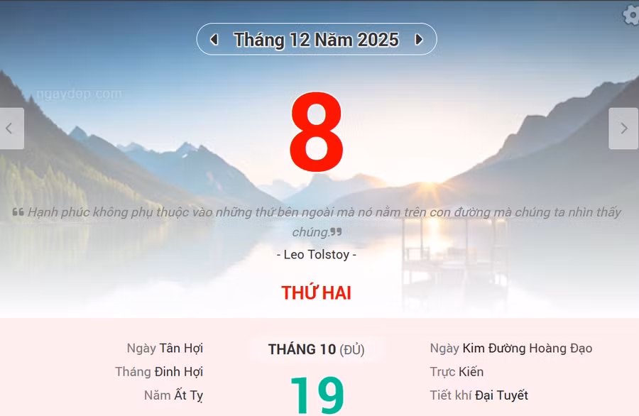 Lịch âm 8/12 - Xem lịch âm ngày 8/12