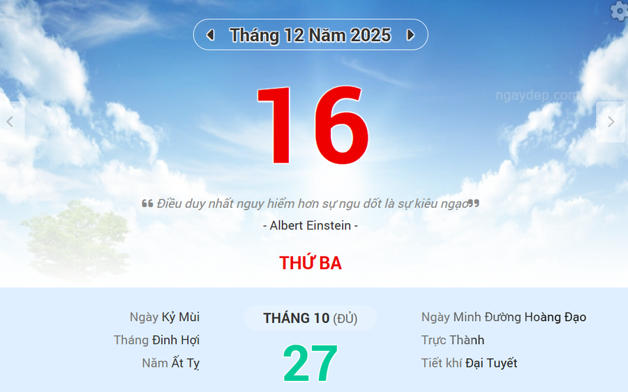 Lịch âm 16/12 - Xem lịch âm ngày 16/12