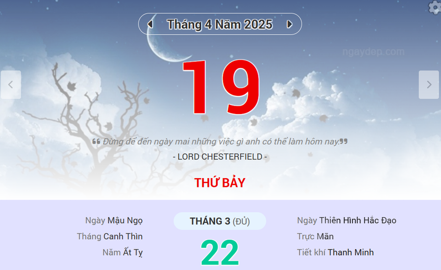 Lịch âm 19/4 - Xem lịch âm ngày 19/4