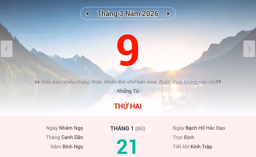 Lịch âm 9/3 - Xem lịch âm ngày 9/3