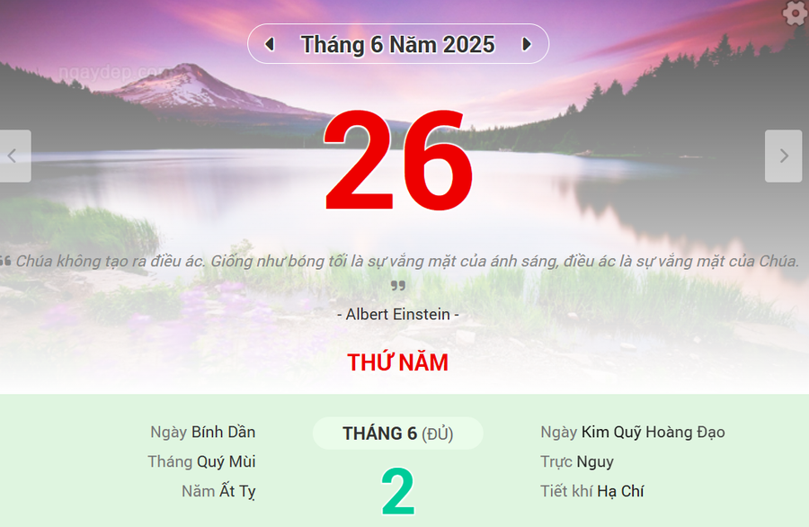 Lịch âm 26/6 - Xem lịch âm ngày 26/6